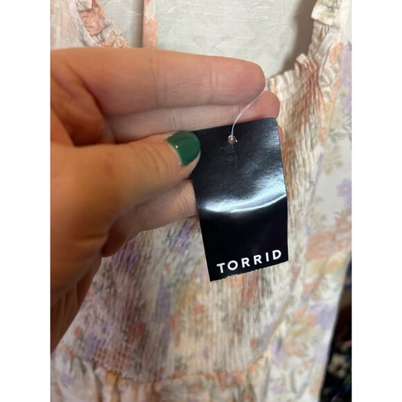 Torrid Babydoll Challis Corset Top Lush Floral Dew Sleeveless Peach NWT 4 (4X) - Picture 9 of 12